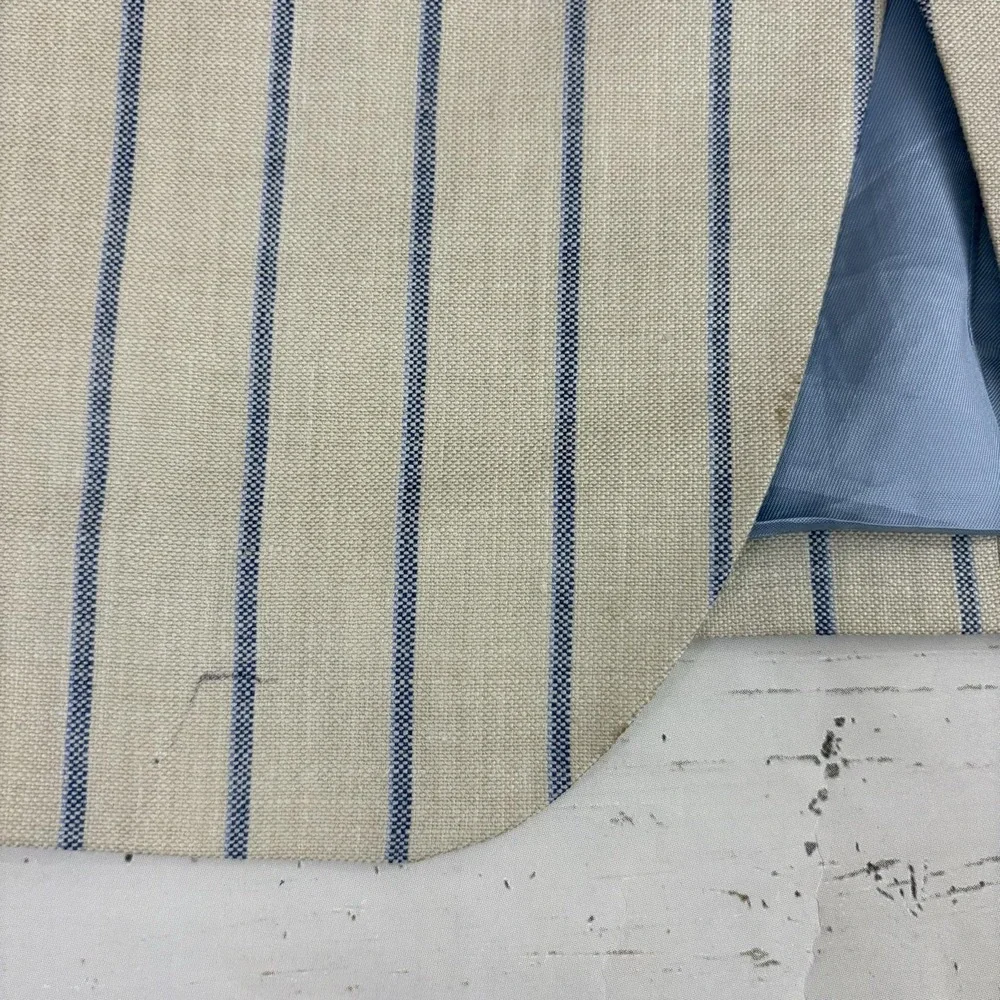 Patrick James Reserve Blazer Sport Coat Mens 44 Beige Stripe Wool Silk Linen